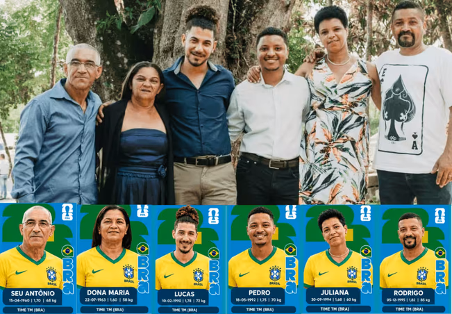 Família feliz com álbum da copa